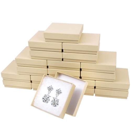 Cardboard Jewelry Gift Boxes, 20 Pack 3.5x3.5x1 Inch, Bulk Cotton Filled Small Jewelry Boxes with Lids for Necklace Ring Bracelet Earring Display Box (Brown) - color: Brown, size: 3.5x3.5x1 Inch (Pack of 20)