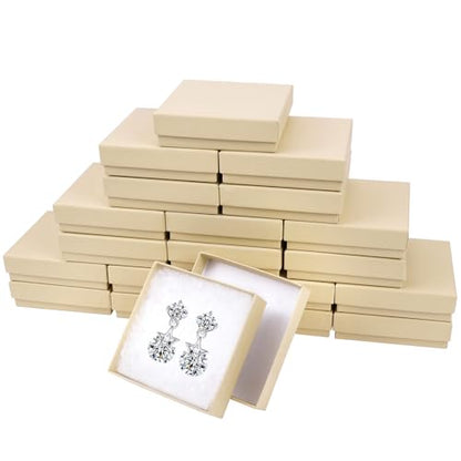 Cardboard Jewelry Gift Boxes, 20 Pack 3.5x3.5x1 Inch, Bulk Cotton Filled Small Jewelry Boxes with Lids for Necklace Ring Bracelet Earring Display Box (Brown) - color: Brown, size: 3.5x3.5x1 Inch (Pack of 20)