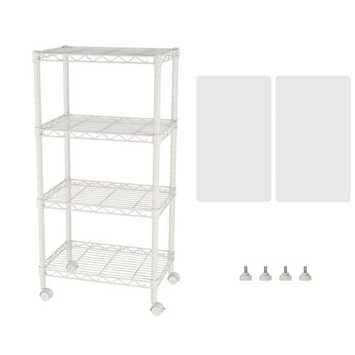 SINGAYE 4 Shelves Storage Shelf Wire Shelving Unit Metal Adjustable Wheels - color: White, size: 4Tier/11.5"D X 17.5"W X 45"H