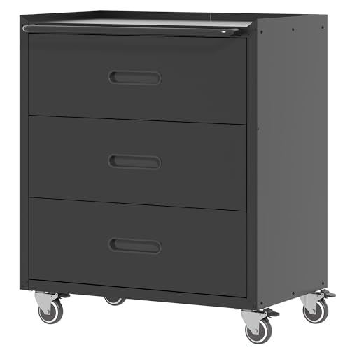 Metal Storage Cabinet for Garage, Tool Cabinet, Utility Cabinet - color: Black, size: M - 3 Drawers (Wheeled)