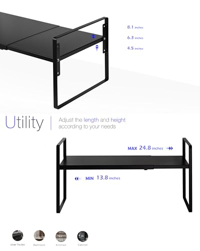 Nxconsu Cabinet Shelf Riser, Adjustable Cabinet Organizer, 12" Deep Black - color: Black, size: 12’’D * 13.8-24.8’’W * 9.7’’H