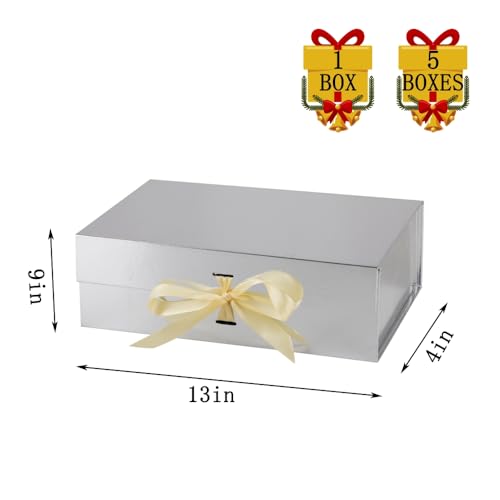 BoxSkivra Silver Magnetic Gift Box Large 1 Pack 13X9X4 Inch - color: 13X9X4Inch-Silver-Pack of 1