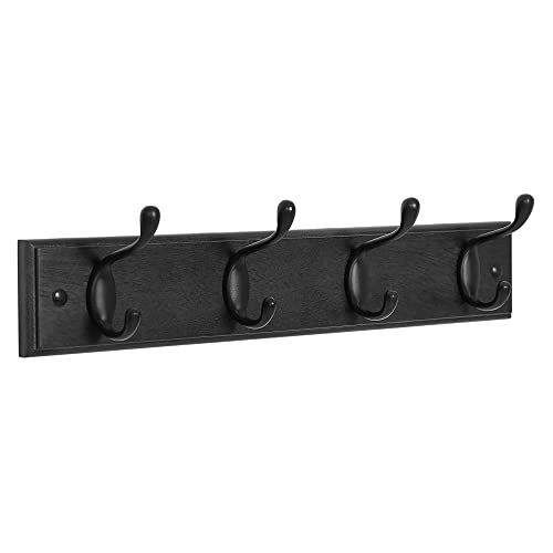 SONGMICS Wall-Mounted Coat Rack, 4 Dual Metal Hooks - color: Black, size: 1 Pack-4 Hooks, style: Without Shelf