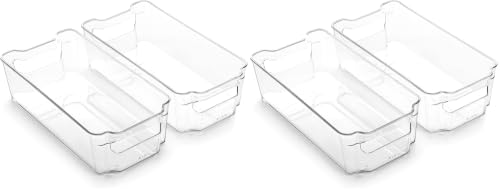BINO | Stackable Storage Bins, Medium - 4 Pack THE STACKER COLLECTION Clear Plastic Built-In Handles BPA-Free Containers for Organizing Kitchen Pantry Multi-Use Organizer Bins - size: Medium (Pack of 2)