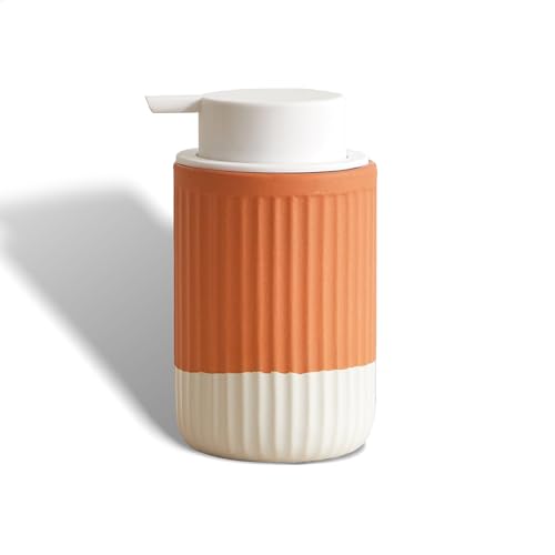 Hand Dipped Boho Ceramic Foam Dispenser, Terracotta White 12 oz - color: Orange,white 1 Pack