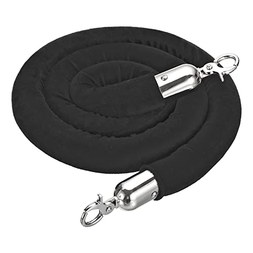 PATIKIL 5 Feet Black Velvet Stanchion Rope, Crowd Control Barrier Rope with Snap Hooks for Posts Stand Queue Divider of Hotel Theater, Silver - color: Black, size: 5 Feet