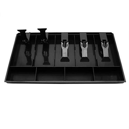 Cash Register Drawer Insert Tray Organizer with 5 Bill/4 Coin Compartments for Money Storage, Black