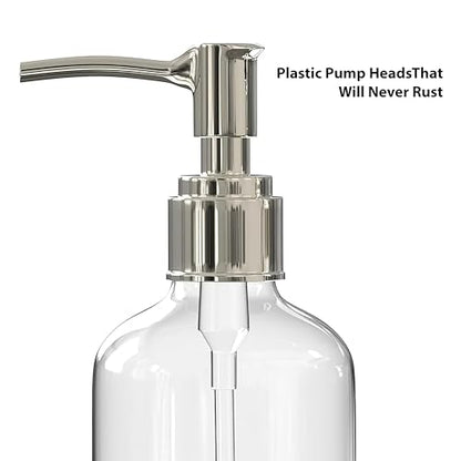 Refillable Clear Soap Dispenser Bottles with Pump, 16 oz (3 Pack) | BPA-Free Plastic Boston Round Containers for Hand Soap, Lotion, Shampoo, Kitchen & Bath