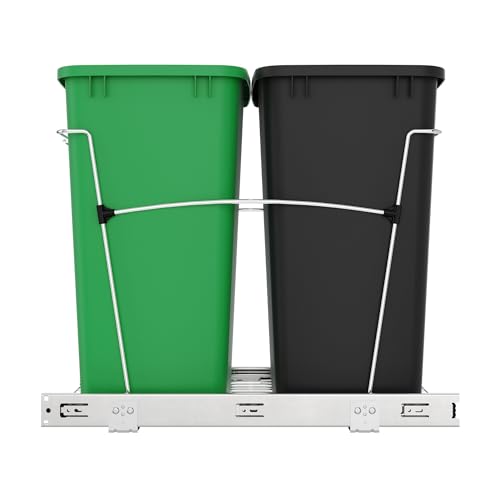 Rev-A-Shelf Double Pullout Garbage Trash Cans for Kitchen Cabinets, 35 Qt - color: Black & Green