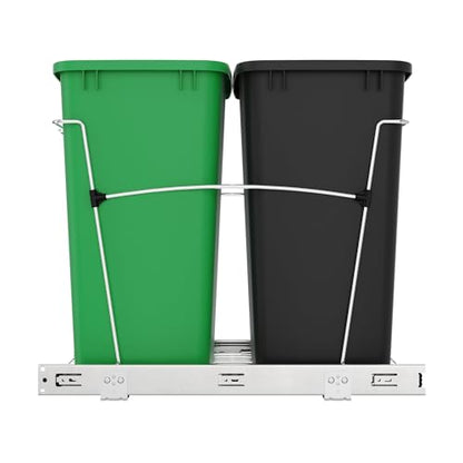 Rev-A-Shelf Double Pullout Garbage Trash Cans for Kitchen Cabinets, 35 Qt - color: Black & Green