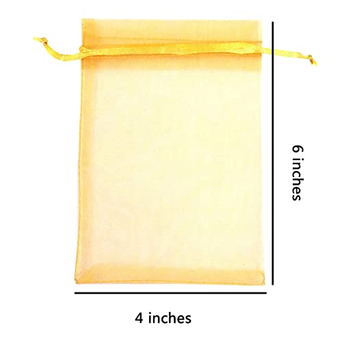 Sheer Organza Mesh Drawstring Gift Favor Bags 50 Count 4x6 Inch Gold - color: Gold 4x6in 50pc