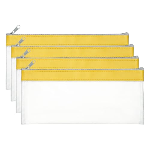 PATIKIL 8.7x3.9 Inch Money Bags with Zipper, 4 Pcs Clear PVC Cash Deposit Bank Pouch Envelopes Makeup Bag Check Wallet for Coin Cosmetics Bill, Yellow - color: Yellow