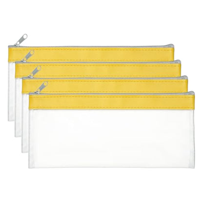 PATIKIL 8.7x3.9 Inch Money Bags with Zipper, 4 Pcs Clear PVC Cash Deposit Bank Pouch Envelopes Makeup Bag Check Wallet for Coin Cosmetics Bill, Yellow - color: Yellow