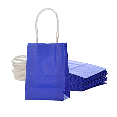 Mini Blue Paper Bag with Handle 6x4.5x2.5 inch for Birthday Wedding New Year, 24 counts - color: 6x4.5x2.5,small size,royal blue