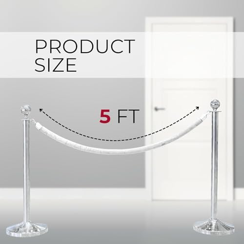 8PCS White Velvet Rope 5FT – Soft Velvet Ropes with Silver Snap Ends Stanchion Set for VIP Rope Barrier Event Crowd Control - color: 8 White + Silver