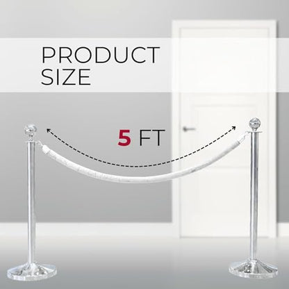 8PCS White Velvet Rope 5FT – Soft Velvet Ropes with Silver Snap Ends Stanchion Set for VIP Rope Barrier Event Crowd Control - color: 8 White + Silver