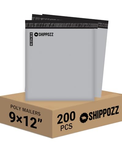 Shippozz 9x12 Poly Mailers 200 Pack, Durable Waterproof Polymailers for Shipping Clothes, Self Seal Mailing Bags for Small Business Packaging Supplies, Mailing Envelopes for Books, and Accessories - size: 9 x 12 (200pcs)