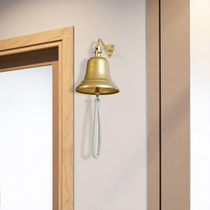 Heavy Duty Hanging Bell Dinner Bell Outdoor Bell Bracket Mount Wall Bell Indoor Rope Bell Ship/Boat/Nautical/Door/School/Reception/Home/Church Bell(Gold) - color: Pro-gold