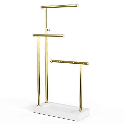 SRIWATANA Jewelry Organizer Display Extra Tall Necklace Holder 3 Tier Jewelry Tree Stand, Gift Idea (White & Gold) - color: White & Gold
