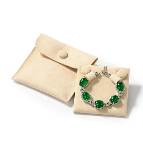 Oirlv Beige Velvet Bracelet Pouch Travel Case - color: White, size: 3.54"×3.54"