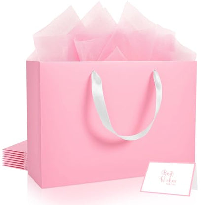 Epoesch 4 Pack Medium Pink Gift Bags with Handles and 12 Tissue Papers - color: Pink Gift Bags