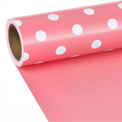 VGOODALL Pink Reversible Wrapping Paper Roll, 17 inch X 33 Feet - color: Pink,White