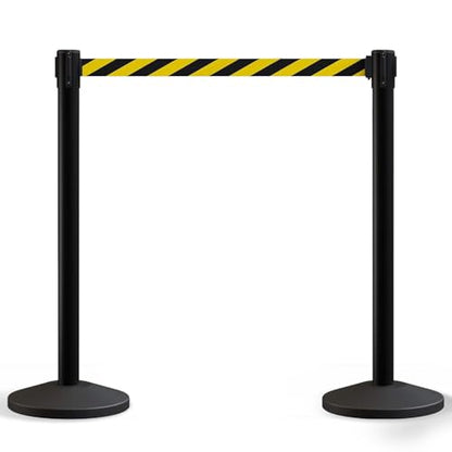Crowd Control Warehouse 2-Pack Retractable Belt Stanchions, Black/Yellow - color: Black/Yellow Belt with Black Post