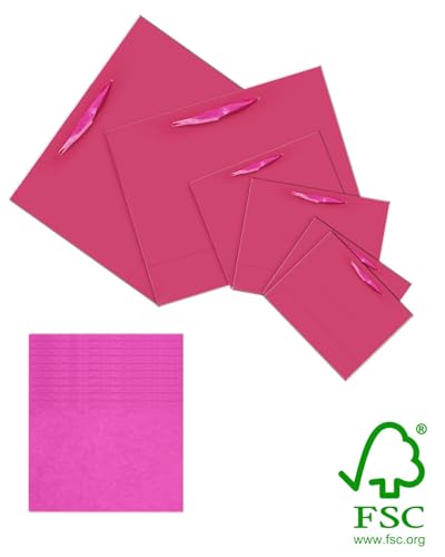 qiqee 24PCS Bright Pink Gift Bags with Tissue Paper - color: Bright Pink, size: Multi Wide/24pcs