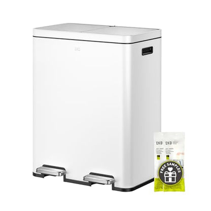 EKO Edison 8+8 Gallon Dual Trash Can for Recycling and Trash, Stainless Steel Kitchen Step Can with Dual Removable Inner Bucket, Independent Lids and Pedals, White - color: Matte White, size: 30L+30L