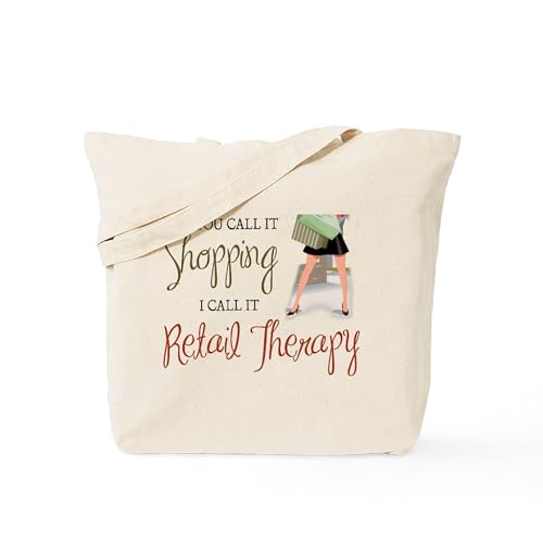 CafePress Retail Therapy Tote Bag Reusable Natural Beige Canvas Shopping Bag - size: Medium