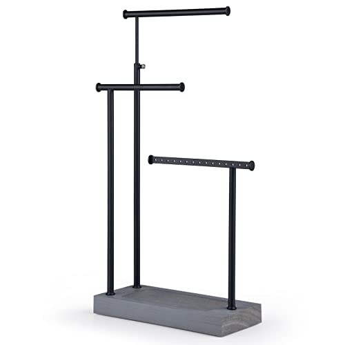 SRIWATANA Weathered Grey & Black Jewelry Organizer, 3-Tier Necklace Stand - color: weathered grey