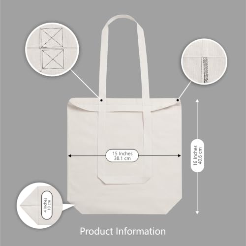 TOPDesign Cotton Tote Bags with 4" Bottom Gusset, Reusable Grocery Shopping Cloth Bags, Lightweight Bulk Blank Totes for DIY - color: Beige
