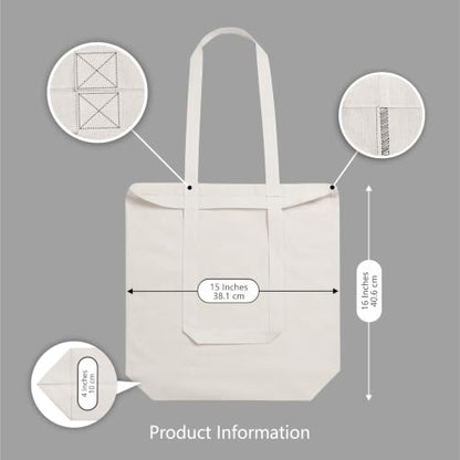 TOPDesign Cotton Tote Bags with 4" Bottom Gusset, Reusable Grocery Shopping Cloth Bags, Lightweight Bulk Blank Totes for DIY - color: Beige