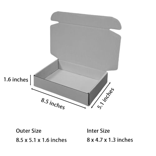 50 Pack 8.5x5.1x1.6 in Gray Shipping Boxes - color: Gray, size: 8.5x5.1x1.6 in