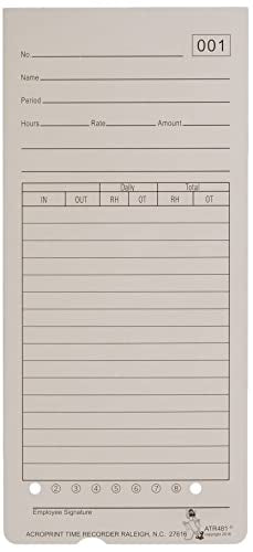 Acroprint 09-9115-000 Time Cards for ATR480 Time Clock, 50 Count(Pack of 1)