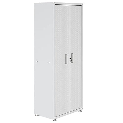 Manhattan Comfort Fortress Textured Metal 75.4" Garage Cabinet with 4 Adjustable Shelves in White - color: White, style: Tall Cabinet