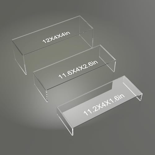 Longer 6 PCs 12 Inch Clear Acrylic Display Risers 4mm Thick 3 Tier Stand - color: Clear 12 Inch 6 PCs