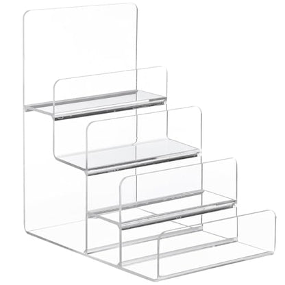 Cabilock Acrylic Storage Rack Trapezoid Multi-Layer Display Stand for Wallets Glasses and Jewelry Transparent Desktop Shelf Organizer for Home Retail Counter and Collection Display - size: 4 Tier Clear