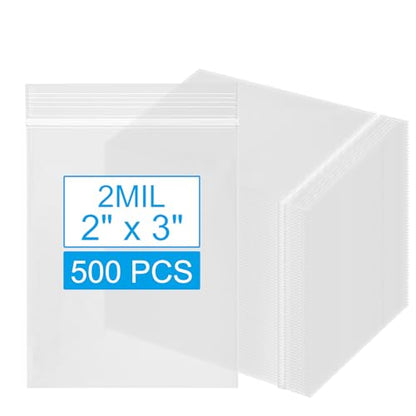 Small Plastic Bags 2x3 Inch - 500 PCS Clear Resealable Zipper Bags for Jewelry, Beads, Screws & Small Parts Storage - 2 Mil Thick - size: 2x3 Inch (Pack of 500)