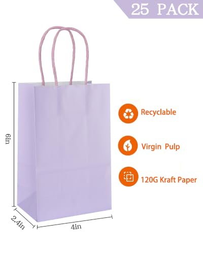AZOWA Gift Bags Mini Kraft Paper Bags with Handles (4 x 2.4 x 6 in, Light purple, 25 Pcs) - color: Light Purple, size: X-Small (Pack of 25)