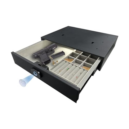Quick-Access Biometric Drawer Pistol Safe with LED Light