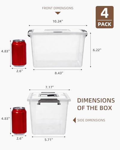 Citylife 4 Packs Plastic Storage Bins with Latching Lids Clear Storage Box with handle Stackable Storage Containers for Organizing Toys, Crafts, Tools - size: 6QT
