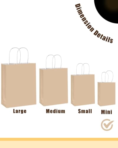 qiqee 100Pcs Paper Gift Bags with Handles - 4.5"×2.5"×6" Mini Party Favor Bags - 24 Solid Colors - size: 1 Count (Pack of 100)