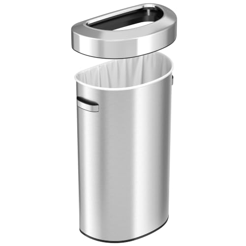 iTouchless 23 Gallon / 87 L Stainless Steel Open Trash Can/Recycle Bin - color: Silver 23 Gal Semi-Round
