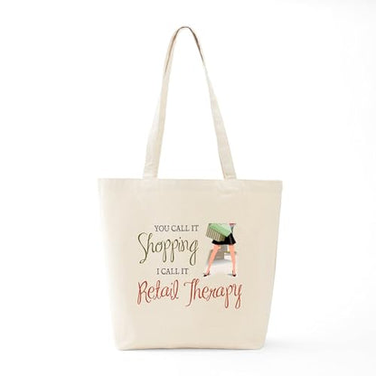 CafePress Retail Therapy Tote Bag Reusable Natural Beige Canvas Shopping Bag - size: Medium