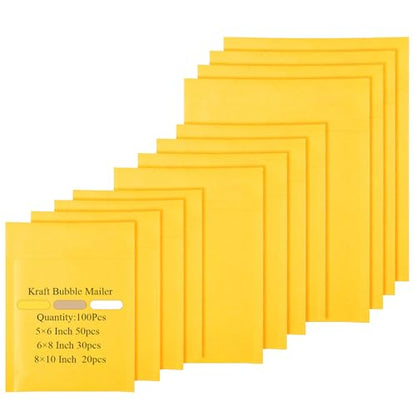 100 Pcs Kraft Bubble Mailers 3 Size Padded Envelopes, Yellow - color: Yellow