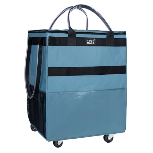 Reusable Grocery Bag with Wheels, Large Blue Rolling Tote - color: Blue, size: Large