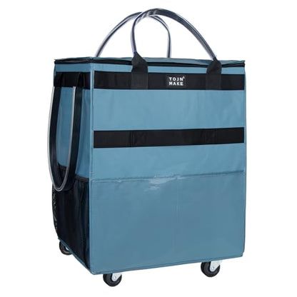 Reusable Grocery Bag with Wheels, Large Blue Rolling Tote - color: Blue, size: Large