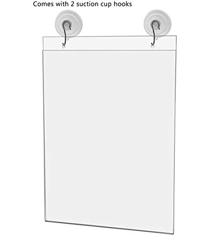 6 Pack Window Mount Sign Holder for 8.5" x 11" Hours of Operation and Company Policies in Stores and Showrooms Double Sided View Clear Acrylic with Suction Cup Hooks by Marketing Holders