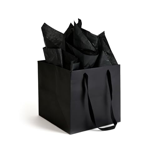 Papertide 12 Pack 6x6x6 inch Black Square Gift Bags with Tissue Ppaper - color: Black